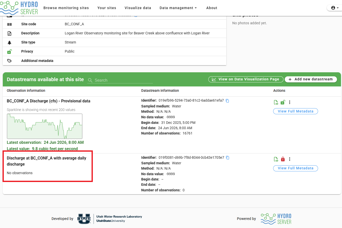 Output datastream created for daily average discharge