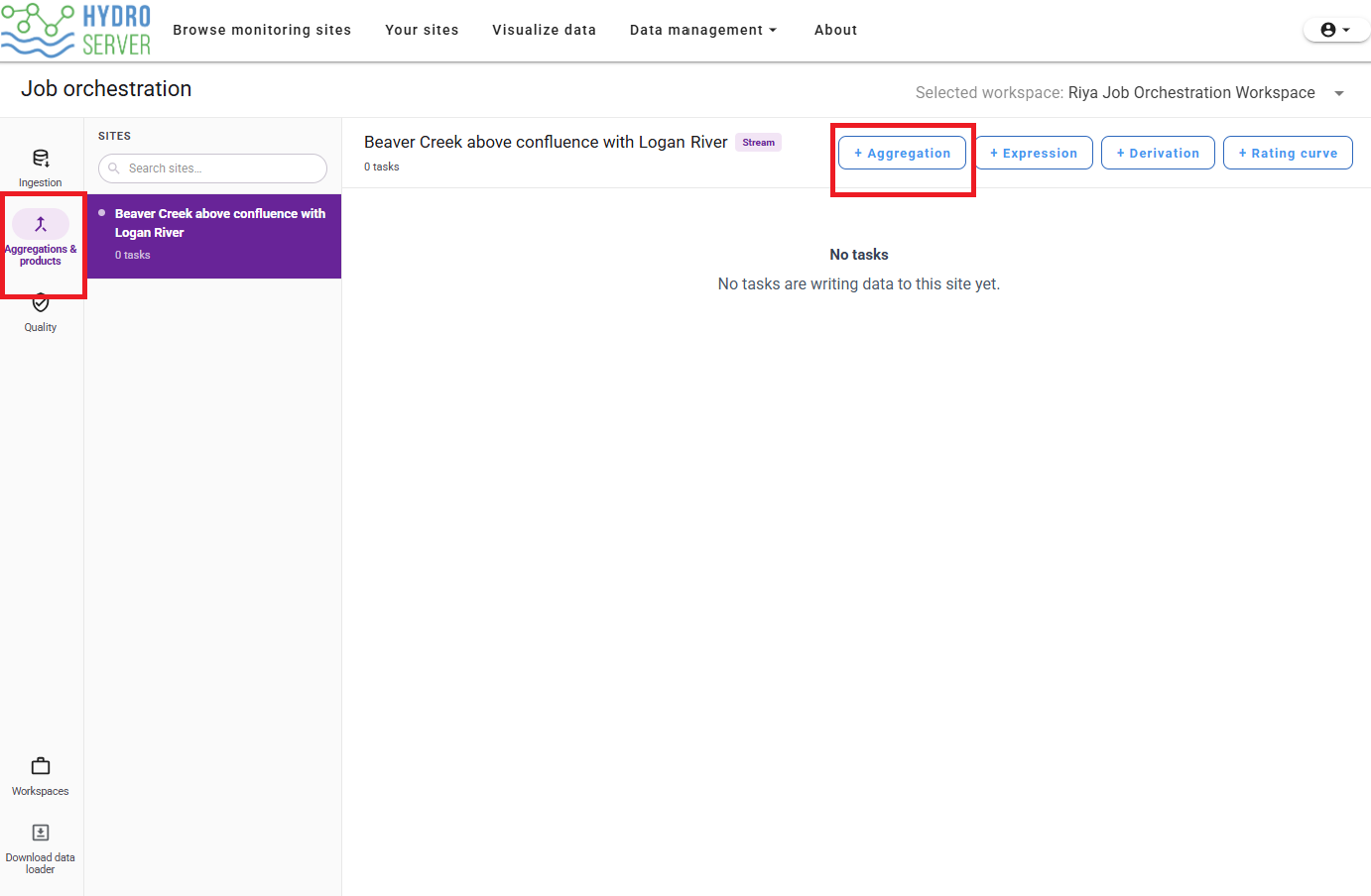 Open the Aggregations and products section and add an aggregation task