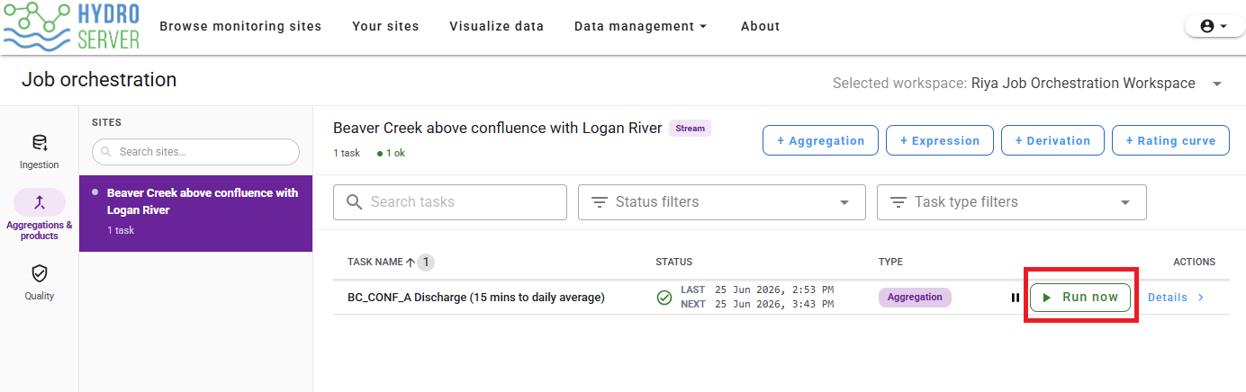 Run the aggregation task manually
