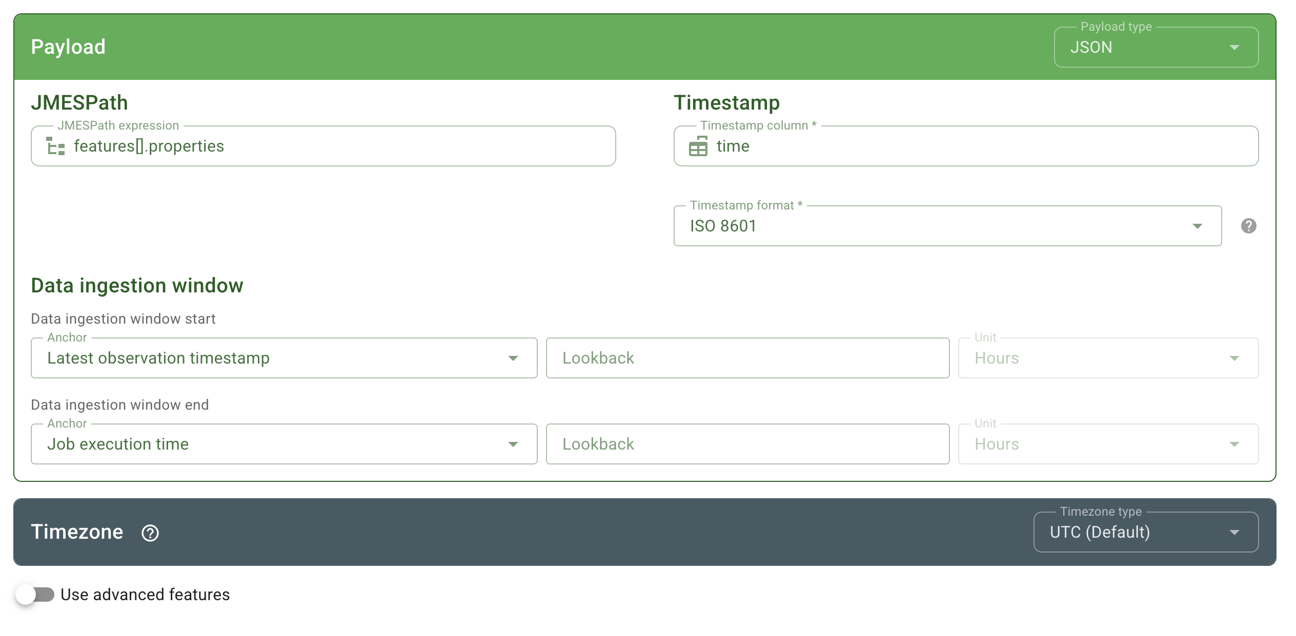 JSON Payload Options