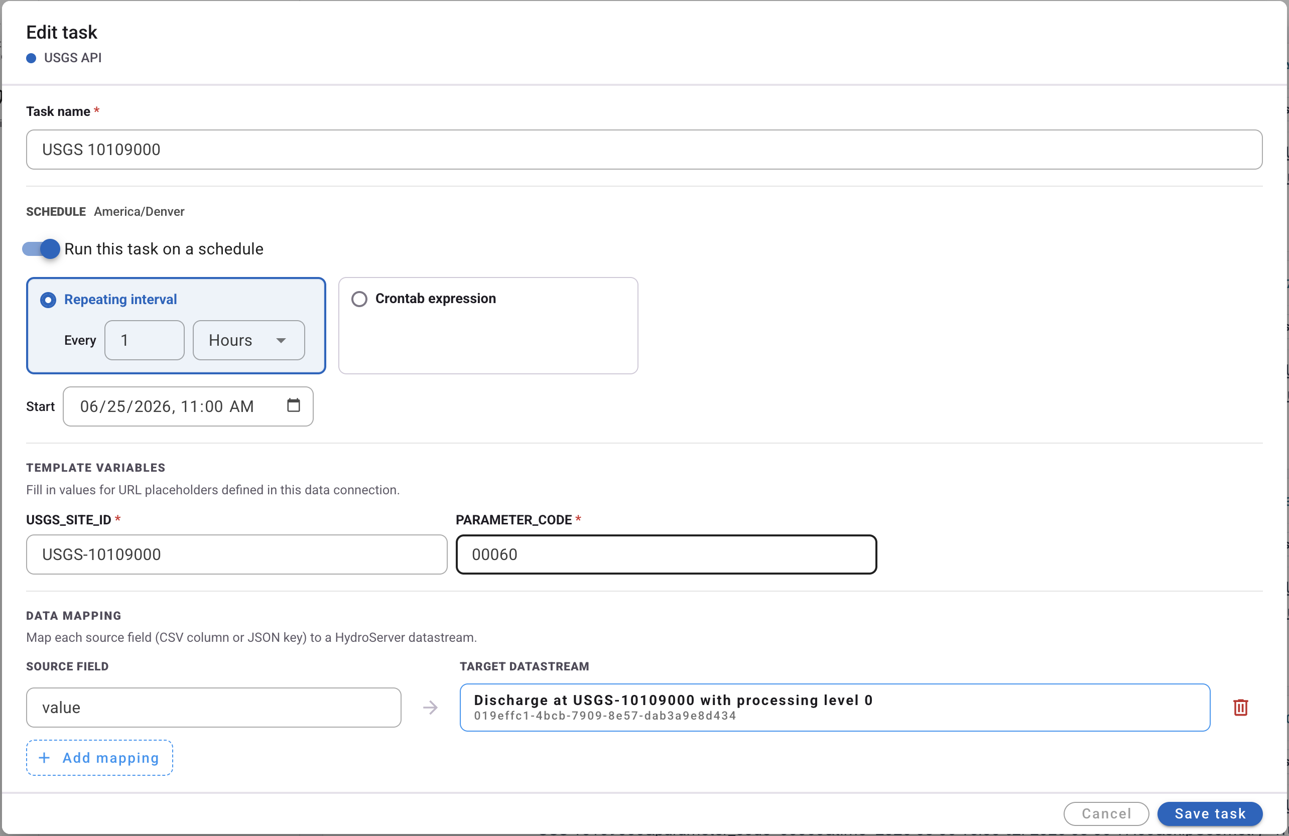 Task with template variables